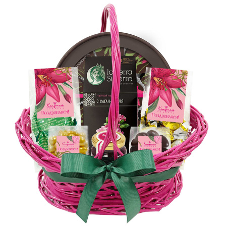 Корзина:драже, конфеты глазированные, варенье, чай 