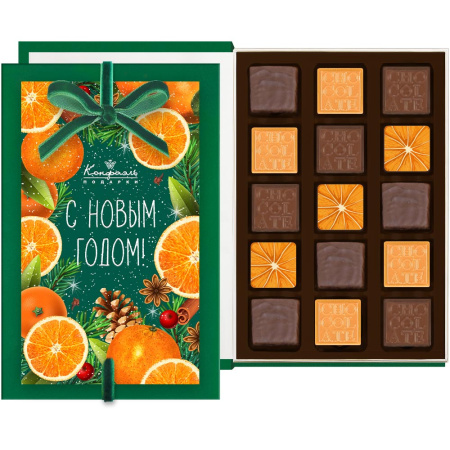 Шоколадные конфеты ассорти, апельсиновое суфле в горьком шоколаде книга 130г