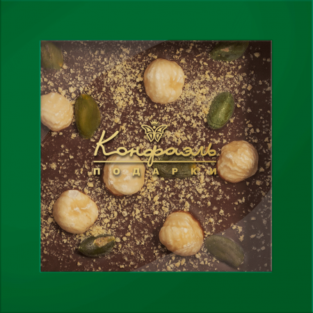 Шоколад молочный с фундуком, фисташкой и апельсиновым кранчем (зеленый) 35г Шоколад молочный с фундуком, фисташкой и апельсиновым кранчем (зеленый) 35г