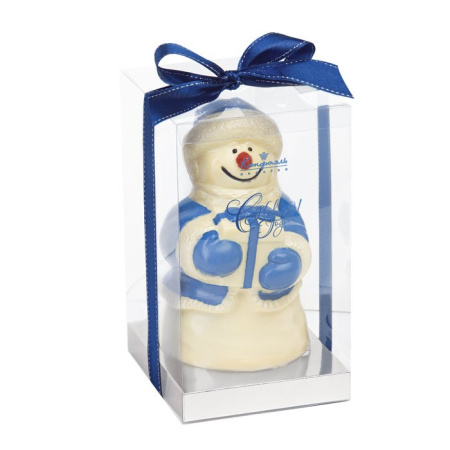 Скульптура Снеговик шоколад белый, синяя лента