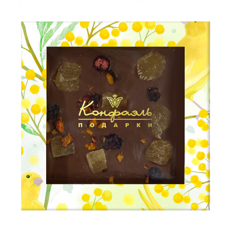 Шоколад молочный с цукатами ананаса, с кусочками сливы и ягодами голубики