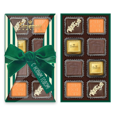 Шоколадные конфеты ассорти, апельсиновое суфле в горьком шоколаде, «мягкий грильяж» 75г