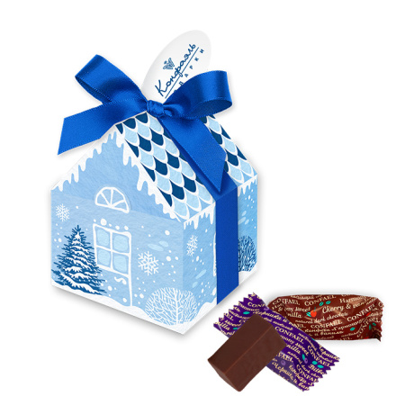 Подарочный сладкий домик: конфеты глазированные мармелад+суфле (черн/ван, виш/ван) 60г