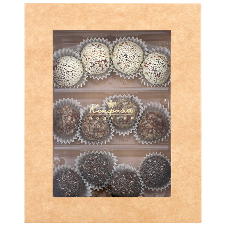 Набор конфет лилаки из хурмы в белой шоколадной посыпке, семенами чиа, фундуком 120г