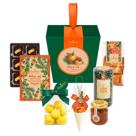 Подарочный набор большой Фонарик: драже, конфеты глазированные, чай зелёный 425г