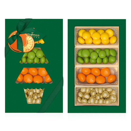 Подарочный набор шоколатье: драже "Ананас", Драже "Мармелад в шоколаде лимон, яблоко, апельсин 220г