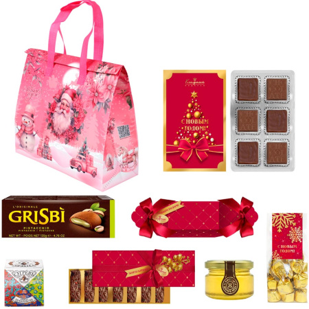 Термопакет "Дед Мороз" с конфетами, медом, чаем (застежка-липучка многоразовая)