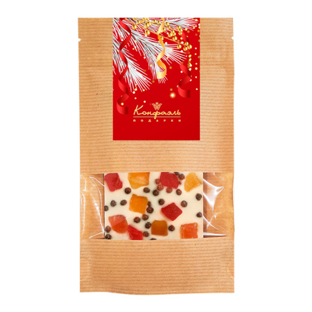 Подарочная шоколадка в крафт пакете: шоколад белый с цукатами папайи и рисовыми шариками 55г Подарочная шоколадка в крафт пакете: шоколад белый с цукатами папайи и рисовыми шариками 55г
