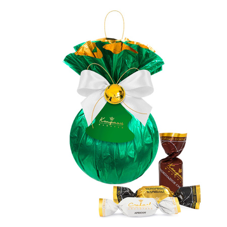 Елочный шарик большой: конфеты глазированные, ассорти 210г Елочный шарик большой: конфеты глазированные, ассорти 210г