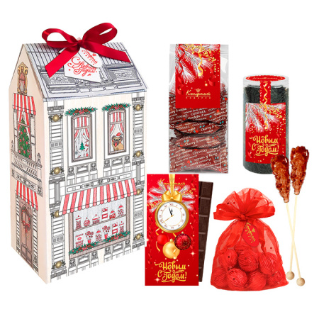 Подарочный набор Домик: шоколад, конфеты, чай 350г