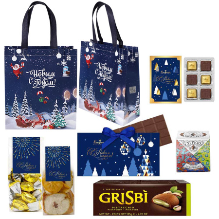 Сумка-шоппер "С Новым годом" с конфетами и шоколадом 515г