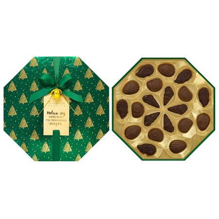 Восьмигранник зеленый:шоколадные конфеты ассорти со сливочной и шоколадной начинками 200г