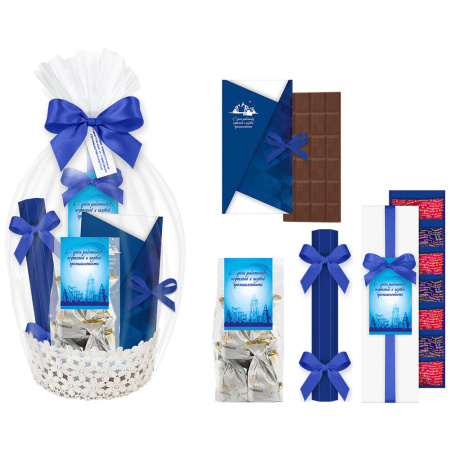 Корзинка с конфетами суфле-безе, мармелад-суфле и шоколадом "День нефтяника"