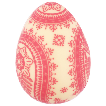 Яйцо из белого шоколада с красным орнаментом