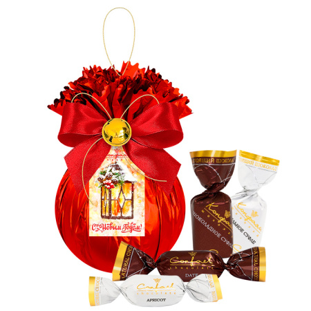 Елочный шарик малый красный: Конфеты глазированные 135г