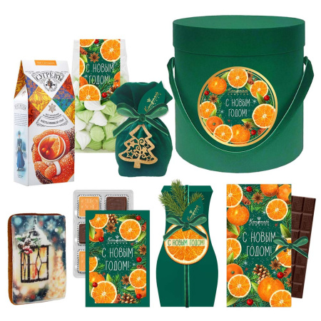 Набор с конфетами и шоколадом: мармелад-суфле, драже, ассорти, пряник, чай