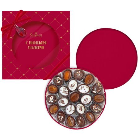 Конфеты ручной работы набор в круглой атласной коробке 220г