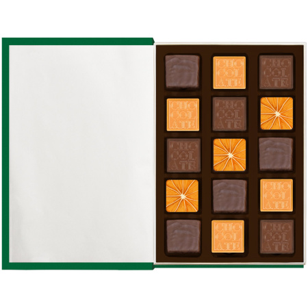 Шоколадные конфеты ассорти, апельсиновое суфле в горьком шоколаде книга 130г