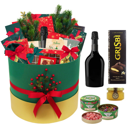 Круглый набор с конфетами, шоколадом, пирожными, печеньем, медом,чаем