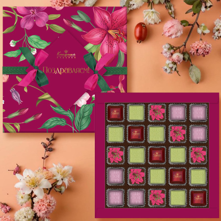 Шоколадные конфеты ассорти, с кремовой начинкой и декором 235г