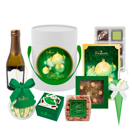 Подарочный набор коробки круглой: шоколад, конфеты, орехи 285г