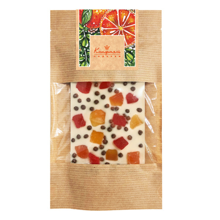 Шоколад белый с цукатами папайи и рисовыми шариками 55г