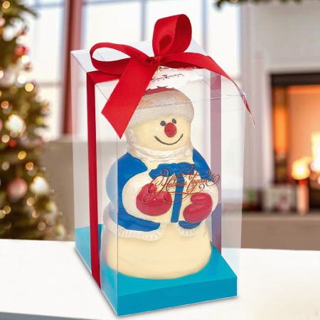 Скульптура Снеговик шоколад белый, красная лента