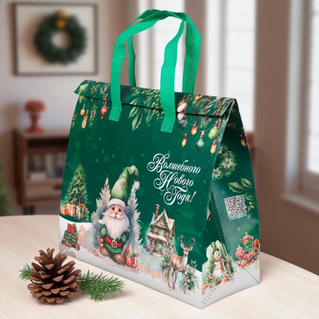 Термопакет зеленый "С Новым годом" 35х30х13 см застежка липучка