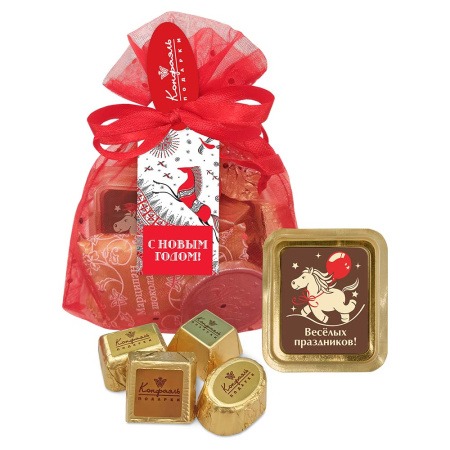 Мешок с конфетами ассорти, шоколадом, марципановые