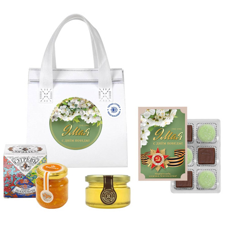 "9 мая" сумочка с конфетами: суфле, мармелад, чай, мед, варенье