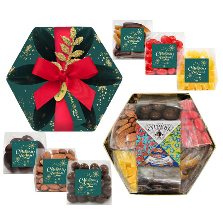 Набор драже, миндаля, цукатов и чая