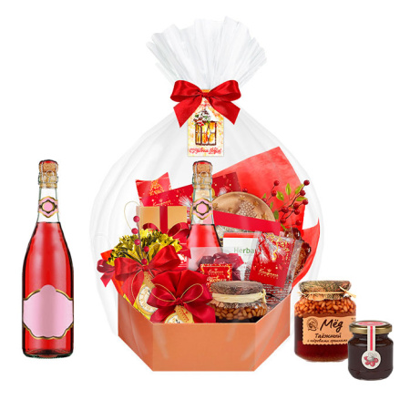 Подарочный набор новогодний: шоколад, драже, мармелад, конфеты, мед, варенье,чай 1375г