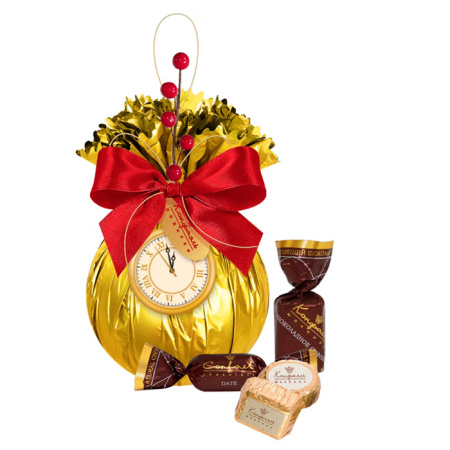 Елочный шарик малый, золотой: конфеты глазированные, "Ассорти" 135г