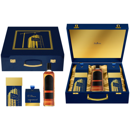 Шкатулка синяя С Днем строителя: ассорти, мягкий грильяж, сухофрукты Шкатулка синяя С Днем строителя: ассорти, мягкий грильяж, сухофрукты