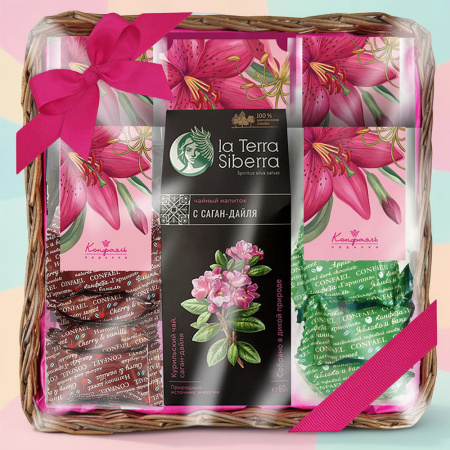 Корзина:  конфеты глазированные, конфеты "Ассорти", чайный напиток