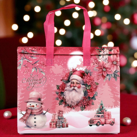 Термопакет розовый "С Новым годом" 35х30х13 см застежка липучка Термопакет розовый "С Новым годом" 35х30х13 см застежка липучка