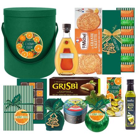 Набор конфет и шоколада: мармелад-суфле, ассорти, драже, печенье, оливковое масло, чай