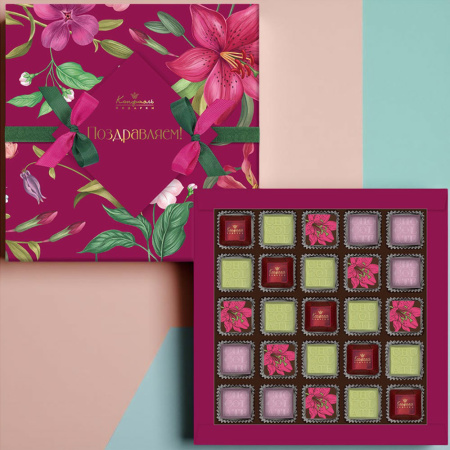 Шоколадные конфеты ассорти, с кремовой начинкой и декором 235г