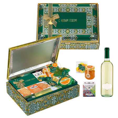 Шкатулка с конфетами: ассорти, драже, суфле, сухофрукты, варенье, чай