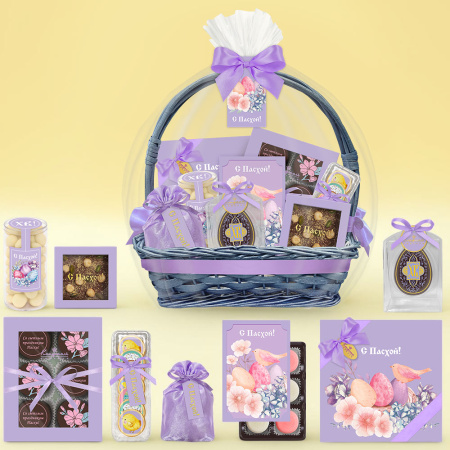 Пасхальная корзина с конфетами и  шоколадом