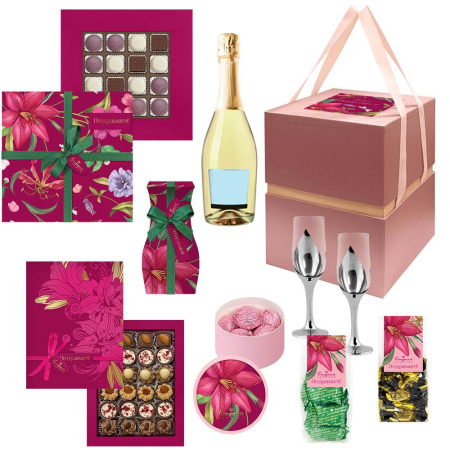 Куб высокий: драже, мармелад-суфле, конфеты ручной работы, бокалы 2шт