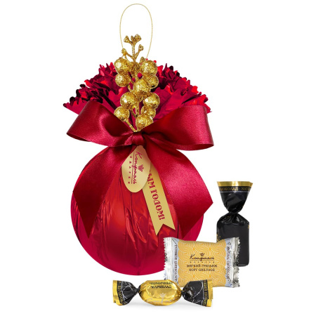 Ёлочный шарик с конфетами: суфле, мягкий грильяж, мармелад 90г