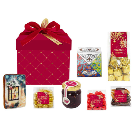 Набор с конфетами, вареньем и чаем